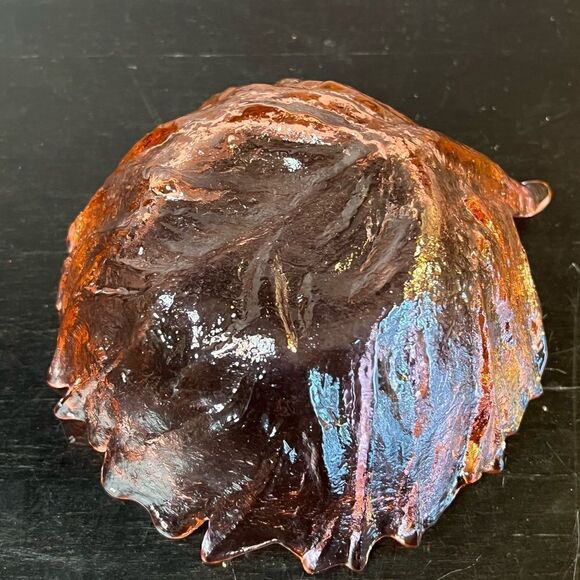 Blenko glass cranberry textured cabbage leaf bowl - Picture 6 of 10